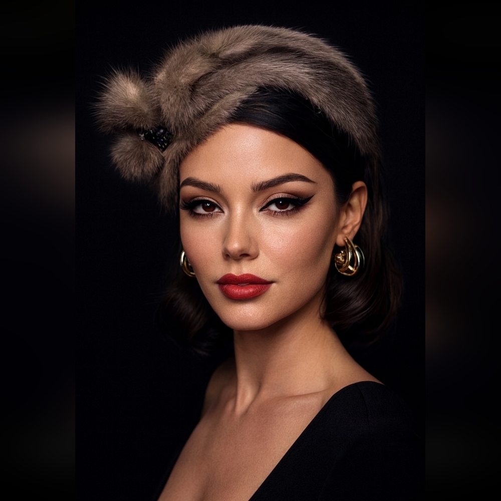MR JOHN DEMI CHAPEAU VINTAGE MINK FASCINATOR BEIGE